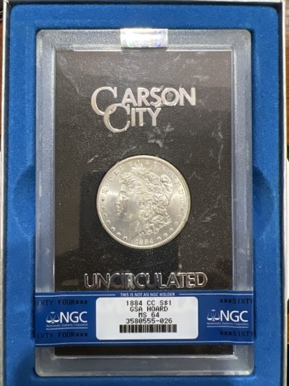 1884-CC $1 Silver Morgan Dollar in GSA Hoard Holder NGC MS-64