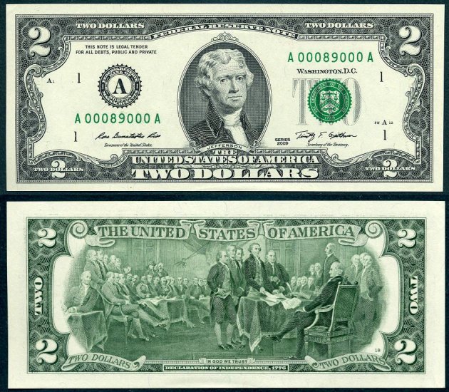 2009 $2 Two Dollar Federal Reserve Note UNC [2009-2D-FRN] - $7.95
