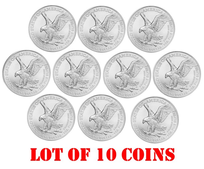 Lot of 10 2024 1 oz .999 Fine Silver American Eagle Coins BU [10ASE