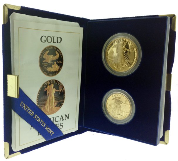 1987-P Proof Gold American Eagle 2 Coin Set With Box & COA [AGE-2