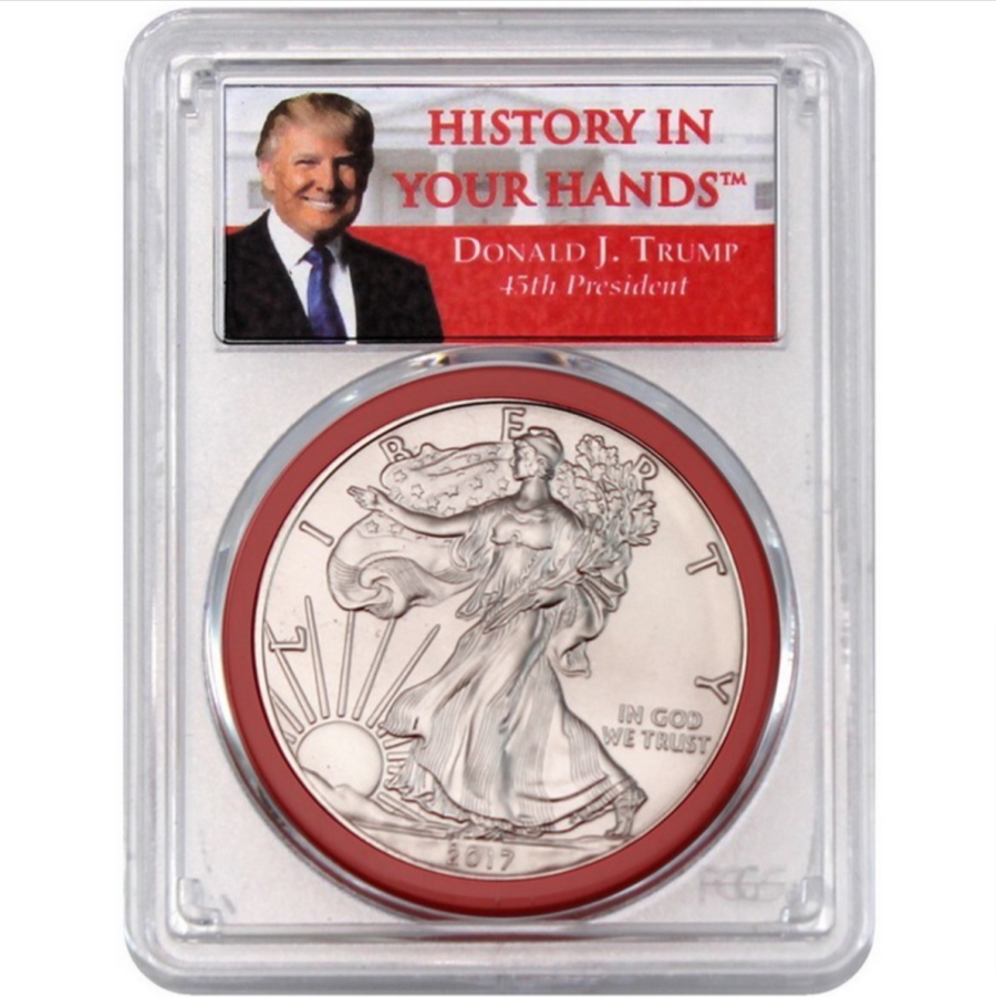 2017 Silver Eagle PCGS MS70 FS Donald Trump 'History In Your Hands