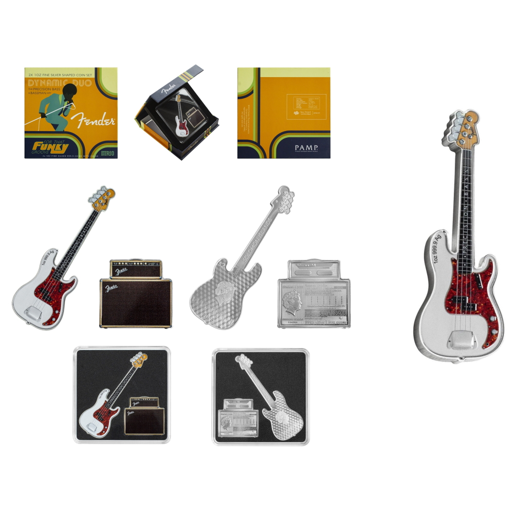 PAMP Fender® Dynamic Duo 2 Coin Silver Set Precision Bass® Guitar &  Bassman® Amp