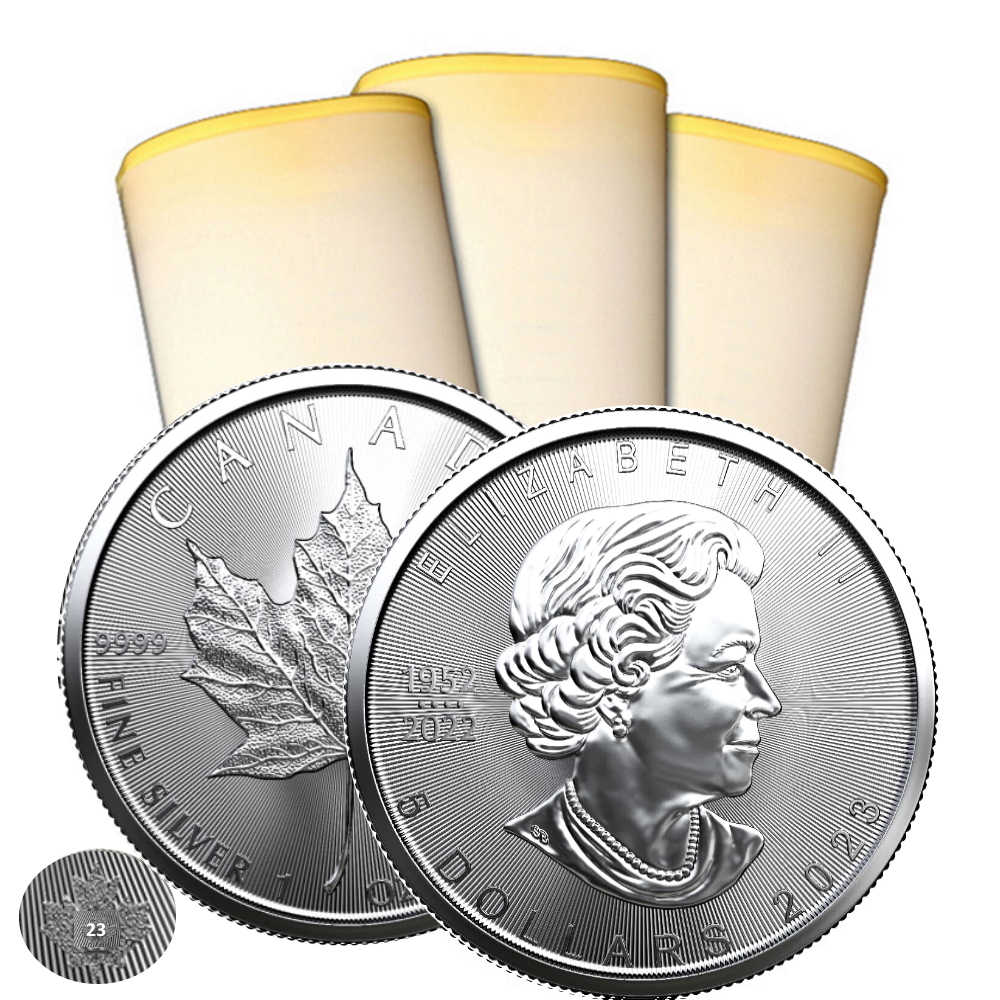 Roll of 25 - 2023 1 oz Canadian .9999 Fine Silver Maple Leaf $5