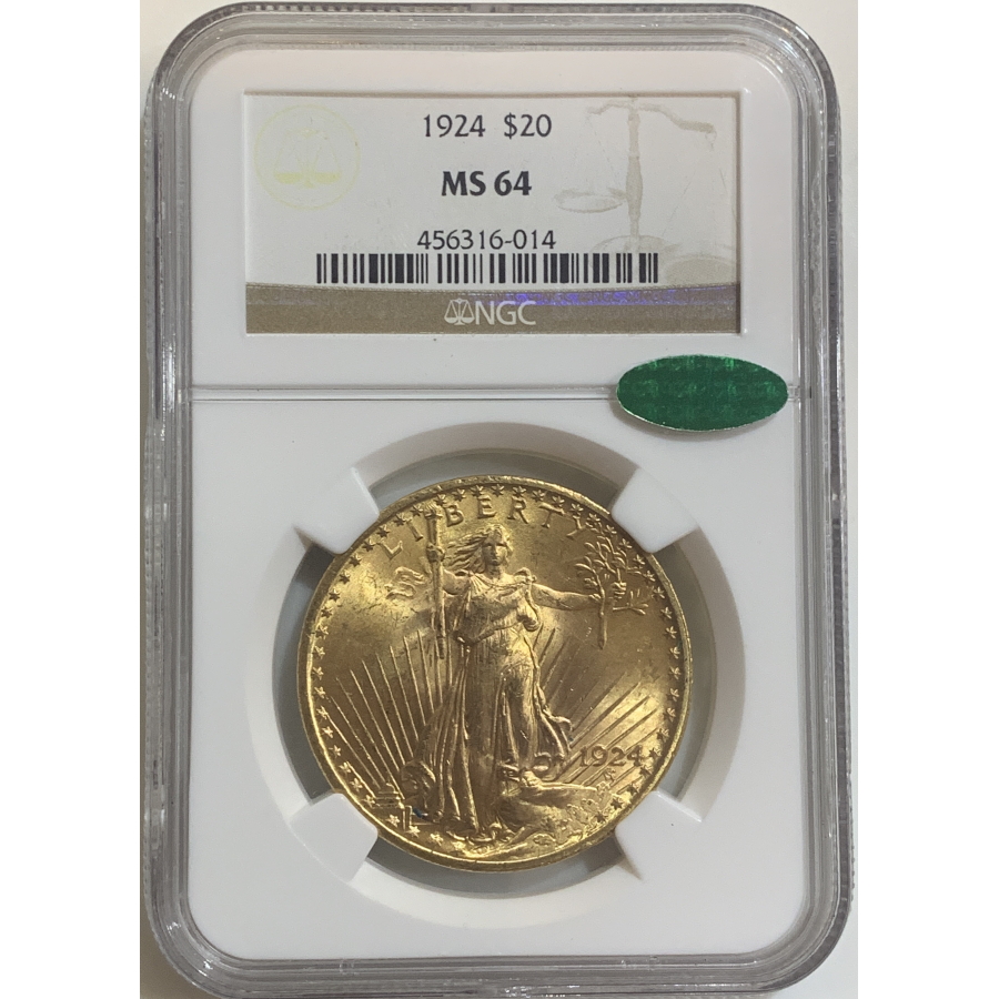 1924 NGC MS-64 CAC $20 Gold Double Eagle Saint Gaudens Coin [DEG