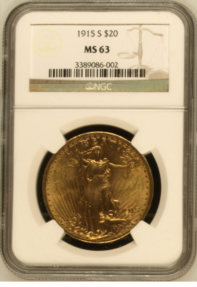 1915-S $20 NGC MS-63 Gold Double Eagle Saint Gaudens Coin