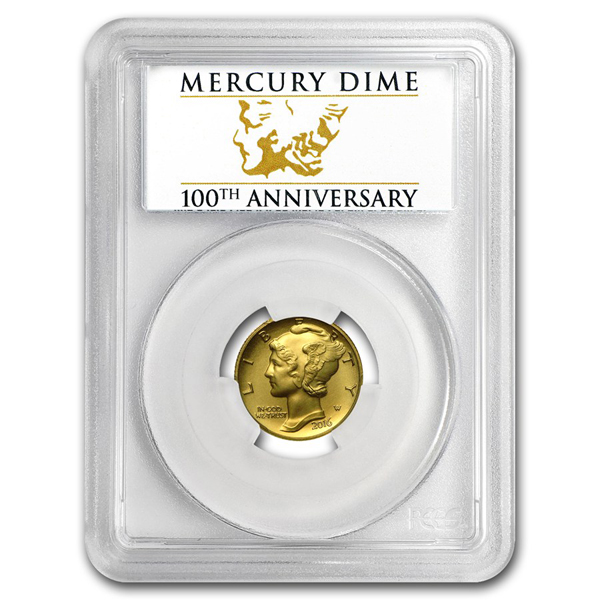 2016-W 1/10 oz Gold Mercury Dime Centennial PCGS SP-70 FS [MDCGC 